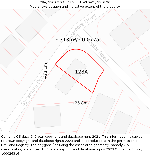 128A, SYCAMORE DRIVE, NEWTOWN, SY16 2QE: Plot and title map