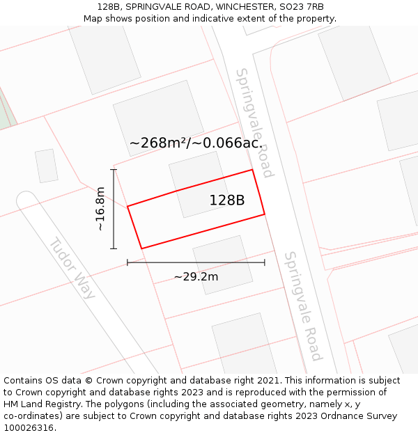 128B, SPRINGVALE ROAD, WINCHESTER, SO23 7RB: Plot and title map