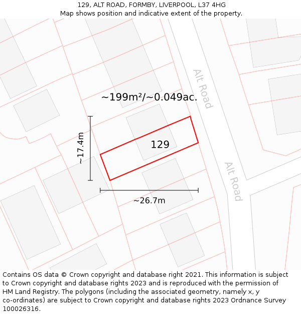 129, ALT ROAD, FORMBY, LIVERPOOL, L37 4HG: Plot and title map