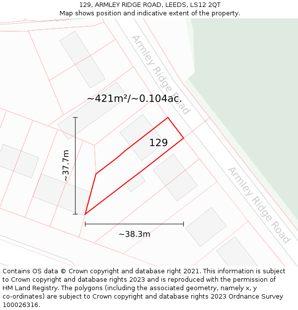 129, ARMLEY RIDGE ROAD, LEEDS, LS12 2QT: Plot and title map