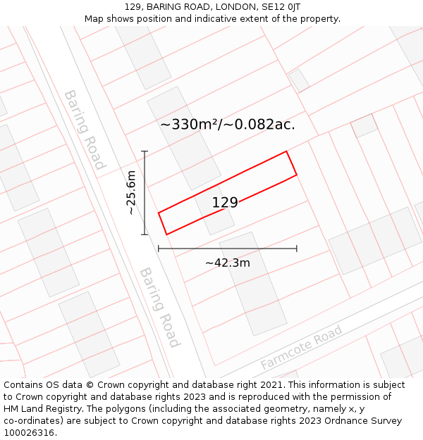 129, BARING ROAD, LONDON, SE12 0JT: Plot and title map