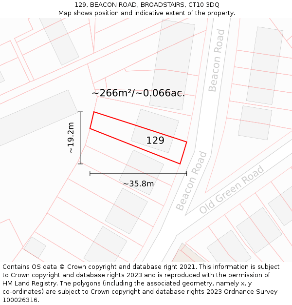 129, BEACON ROAD, BROADSTAIRS, CT10 3DQ: Plot and title map