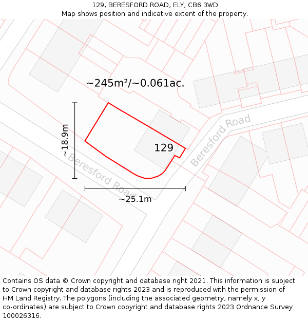 129, BERESFORD ROAD, ELY, CB6 3WD: Plot and title map