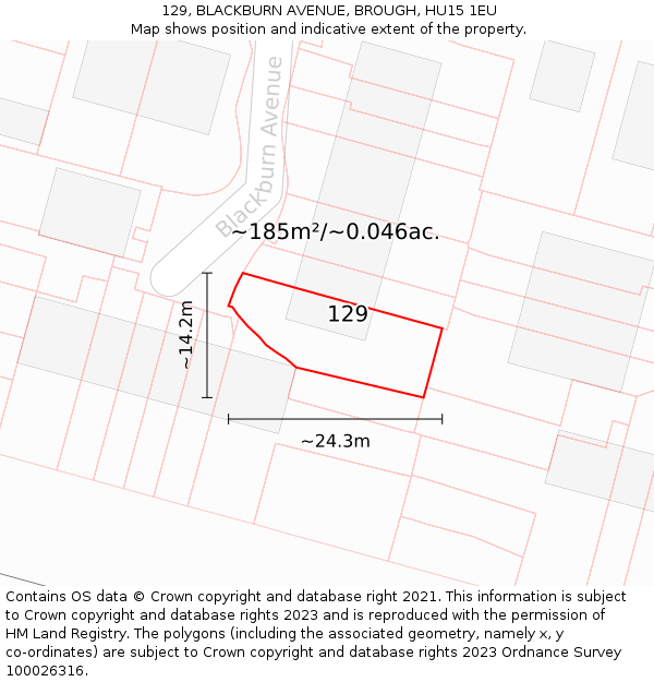 129, BLACKBURN AVENUE, BROUGH, HU15 1EU: Plot and title map