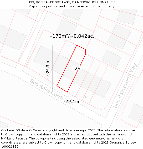 129, BOB RAINSFORTH WAY, GAINSBOROUGH, DN21 1ZS: Plot and title map
