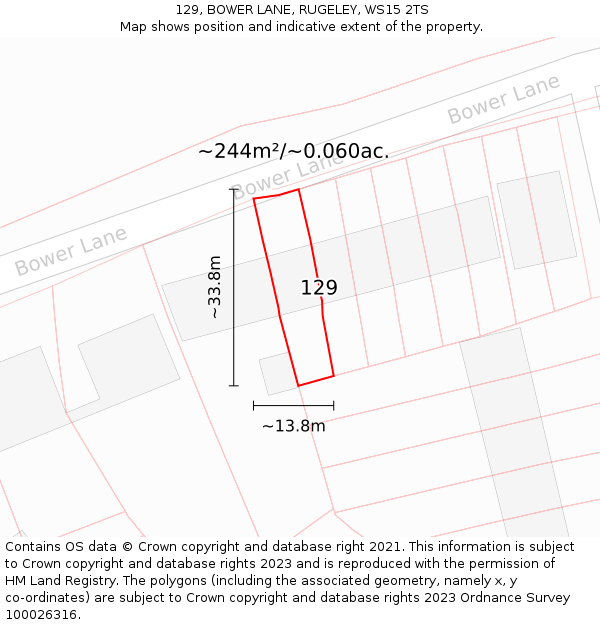 129, BOWER LANE, RUGELEY, WS15 2TS: Plot and title map