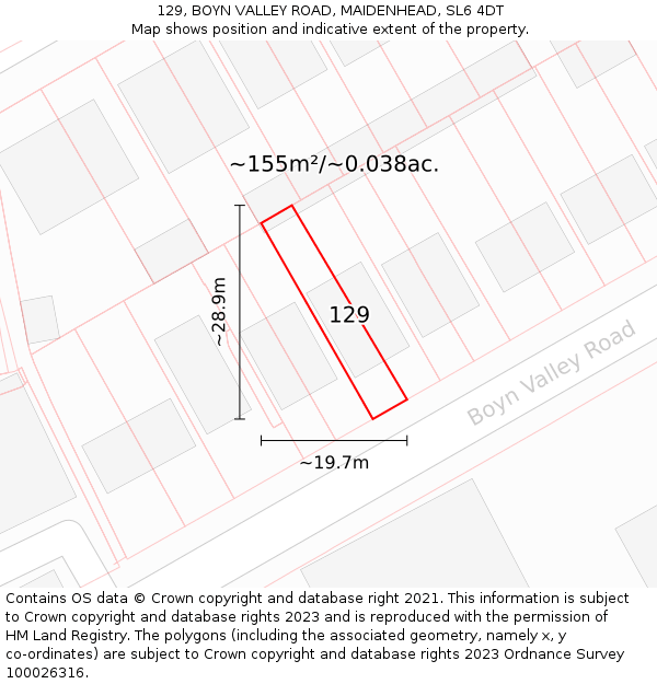 129, BOYN VALLEY ROAD, MAIDENHEAD, SL6 4DT: Plot and title map