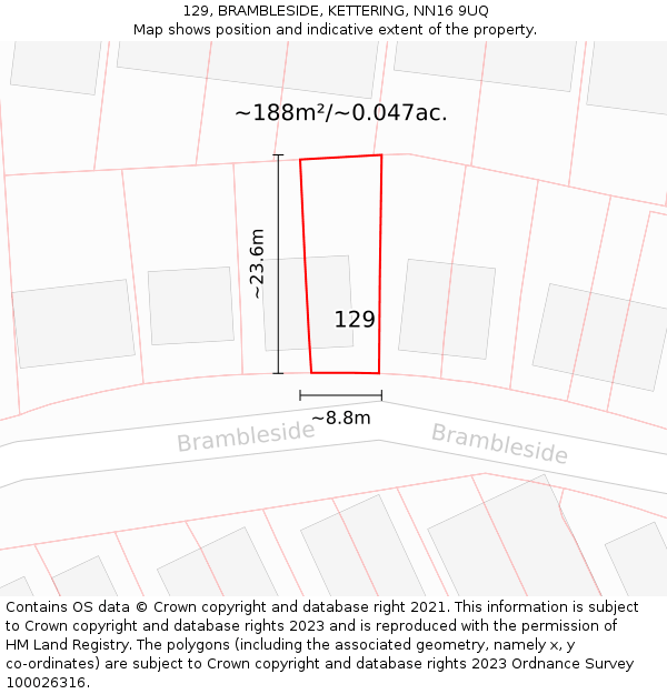 129, BRAMBLESIDE, KETTERING, NN16 9UQ: Plot and title map