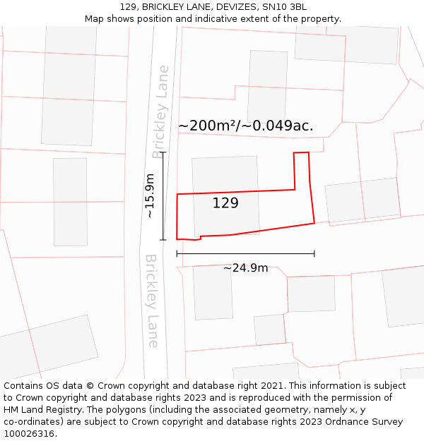 129, BRICKLEY LANE, DEVIZES, SN10 3BL: Plot and title map