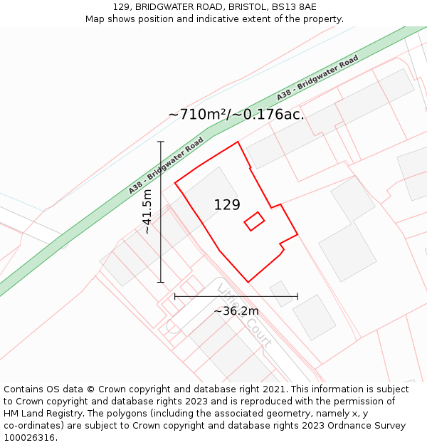 129, BRIDGWATER ROAD, BRISTOL, BS13 8AE: Plot and title map