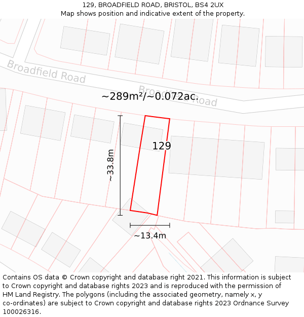 129, BROADFIELD ROAD, BRISTOL, BS4 2UX: Plot and title map