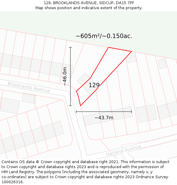 129, BROOKLANDS AVENUE, SIDCUP, DA15 7PF: Plot and title map