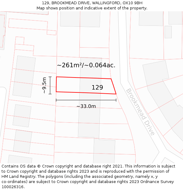 129, BROOKMEAD DRIVE, WALLINGFORD, OX10 9BH: Plot and title map
