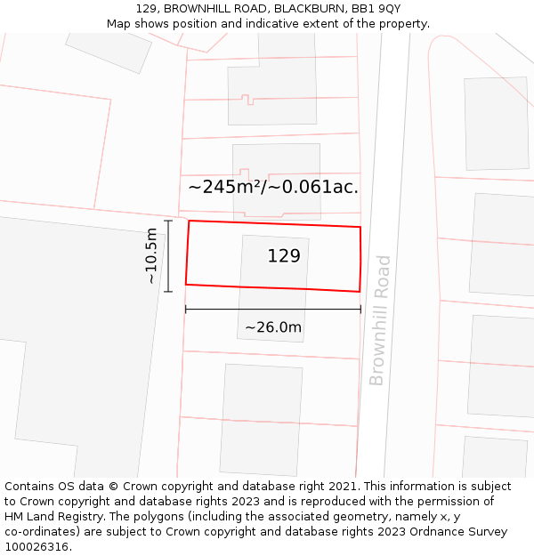 129, BROWNHILL ROAD, BLACKBURN, BB1 9QY: Plot and title map