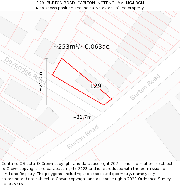129, BURTON ROAD, CARLTON, NOTTINGHAM, NG4 3GN: Plot and title map
