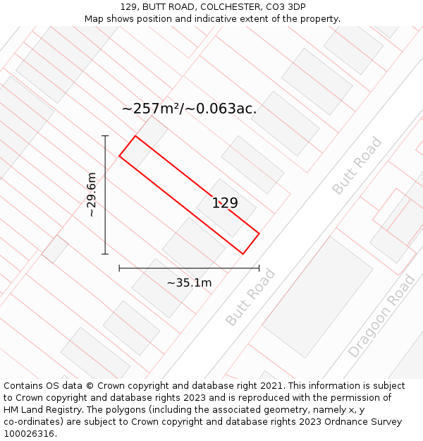 129, BUTT ROAD, COLCHESTER, CO3 3DP: Plot and title map