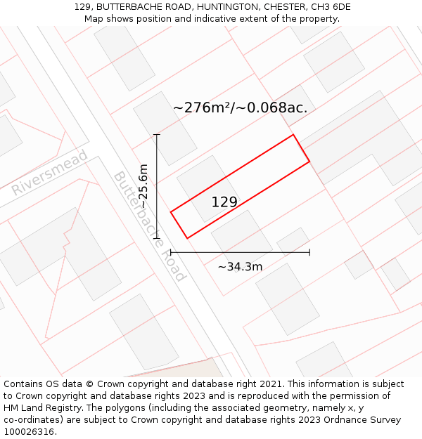 129, BUTTERBACHE ROAD, HUNTINGTON, CHESTER, CH3 6DE: Plot and title map