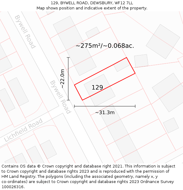 129, BYWELL ROAD, DEWSBURY, WF12 7LL: Plot and title map