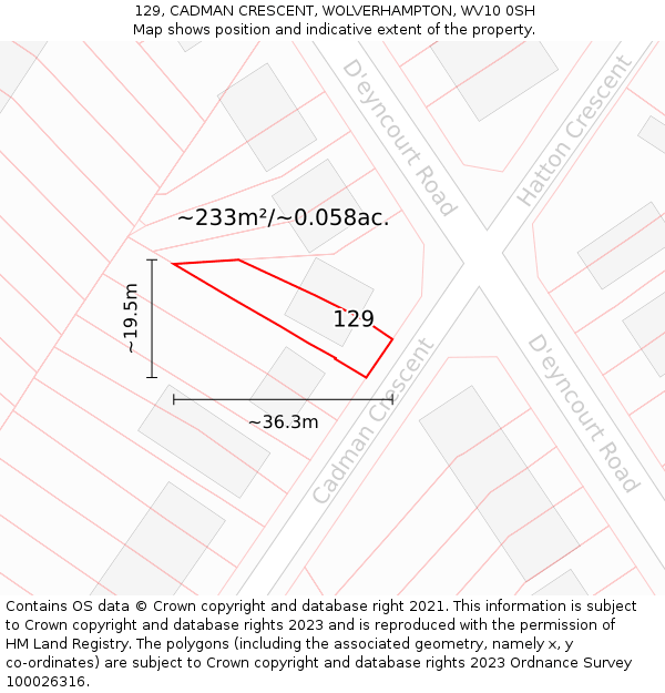 129, CADMAN CRESCENT, WOLVERHAMPTON, WV10 0SH: Plot and title map
