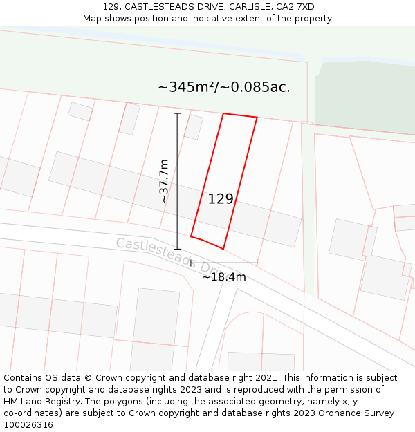 129, CASTLESTEADS DRIVE, CARLISLE, CA2 7XD: Plot and title map