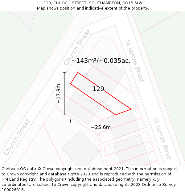 129, CHURCH STREET, SOUTHAMPTON, SO15 5LW: Plot and title map