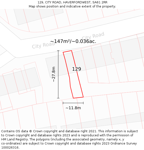129, CITY ROAD, HAVERFORDWEST, SA61 2RR: Plot and title map