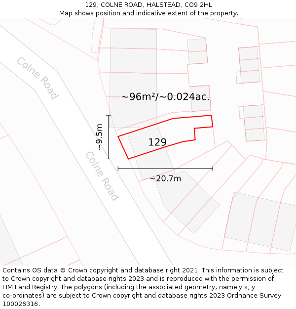 129, COLNE ROAD, HALSTEAD, CO9 2HL: Plot and title map
