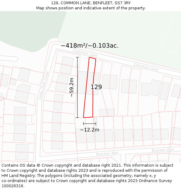129, COMMON LANE, BENFLEET, SS7 3RY: Plot and title map