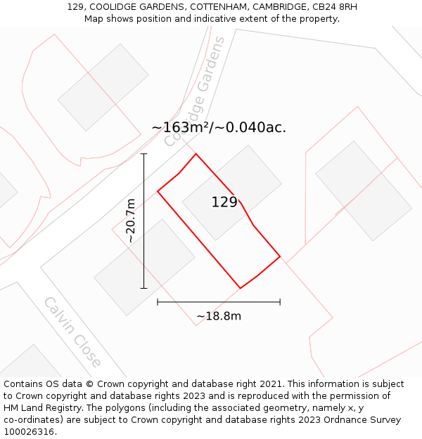 129, COOLIDGE GARDENS, COTTENHAM, CAMBRIDGE, CB24 8RH: Plot and title map