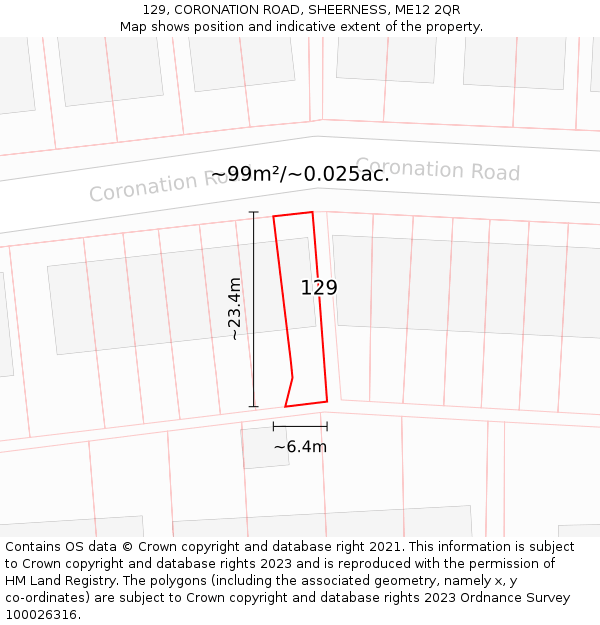 129, CORONATION ROAD, SHEERNESS, ME12 2QR: Plot and title map