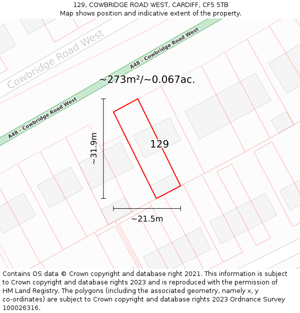 129, COWBRIDGE ROAD WEST, CARDIFF, CF5 5TB: Plot and title map
