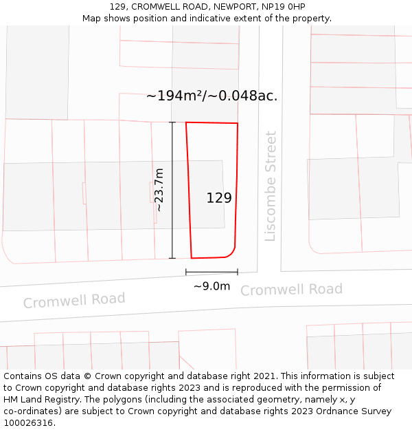 129, CROMWELL ROAD, NEWPORT, NP19 0HP: Plot and title map