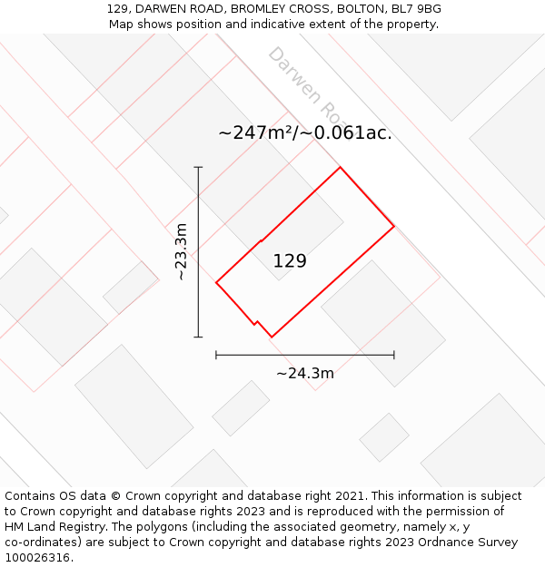 129, DARWEN ROAD, BROMLEY CROSS, BOLTON, BL7 9BG: Plot and title map