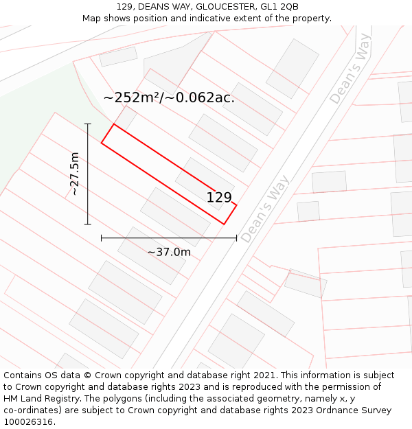 129, DEANS WAY, GLOUCESTER, GL1 2QB: Plot and title map