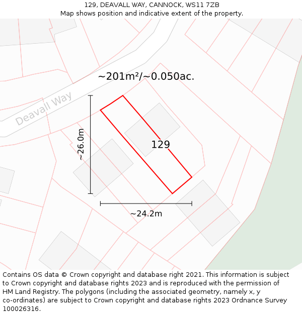 129, DEAVALL WAY, CANNOCK, WS11 7ZB: Plot and title map
