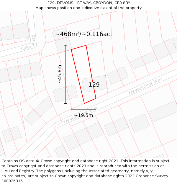 129, DEVONSHIRE WAY, CROYDON, CR0 8BY: Plot and title map