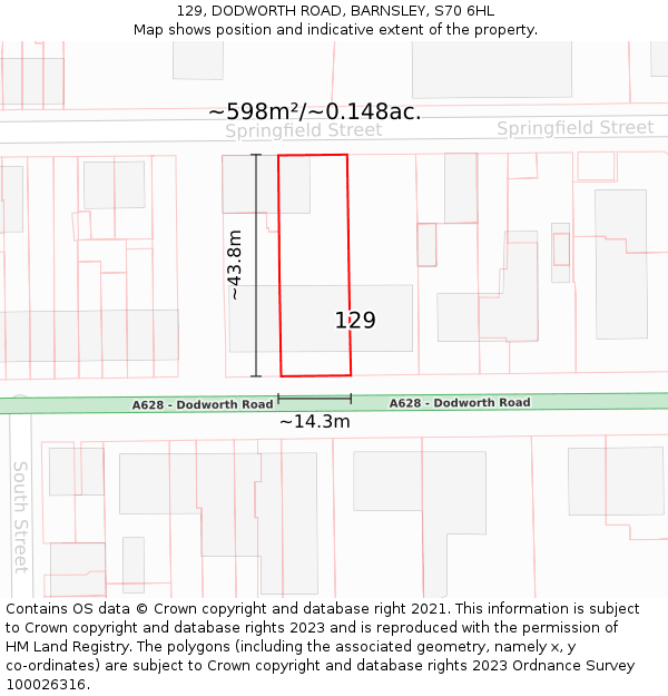 129, DODWORTH ROAD, BARNSLEY, S70 6HL: Plot and title map