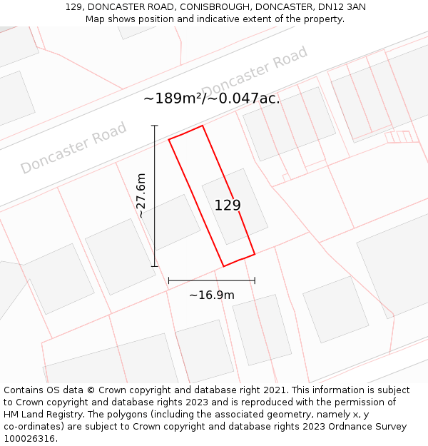 129, DONCASTER ROAD, CONISBROUGH, DONCASTER, DN12 3AN: Plot and title map