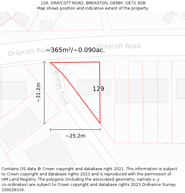 129, DRAYCOTT ROAD, BREASTON, DERBY, DE72 3DB: Plot and title map