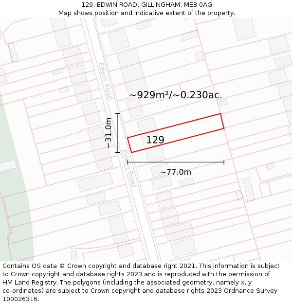 129, EDWIN ROAD, GILLINGHAM, ME8 0AG: Plot and title map
