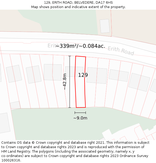 129, ERITH ROAD, BELVEDERE, DA17 6HS: Plot and title map