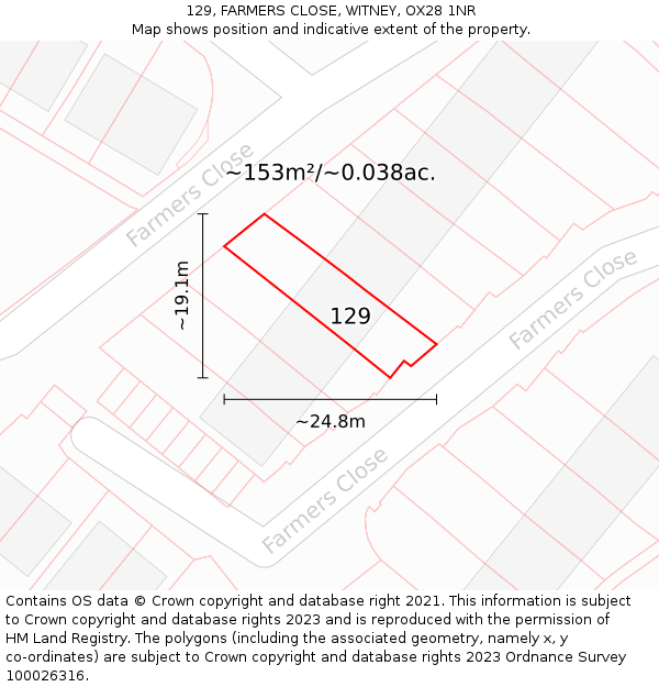 129, FARMERS CLOSE, WITNEY, OX28 1NR: Plot and title map