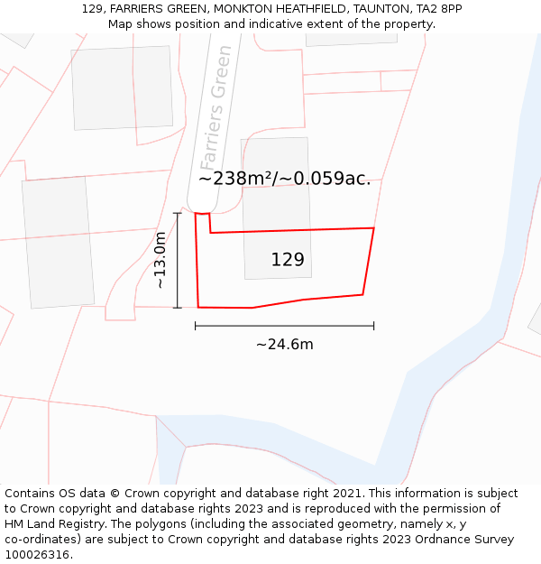 129, FARRIERS GREEN, MONKTON HEATHFIELD, TAUNTON, TA2 8PP: Plot and title map
