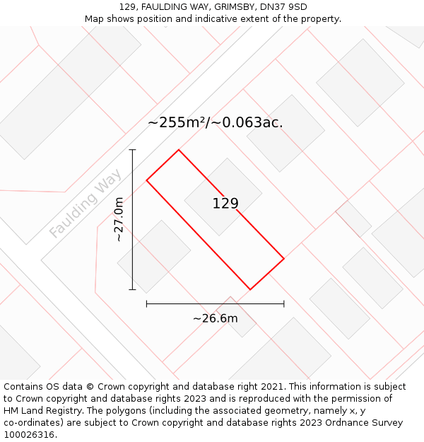 129, FAULDING WAY, GRIMSBY, DN37 9SD: Plot and title map