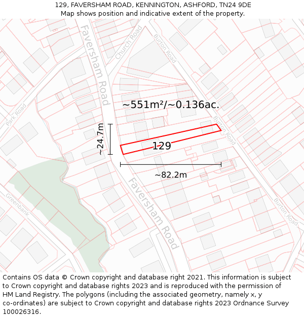 129, FAVERSHAM ROAD, KENNINGTON, ASHFORD, TN24 9DE: Plot and title map