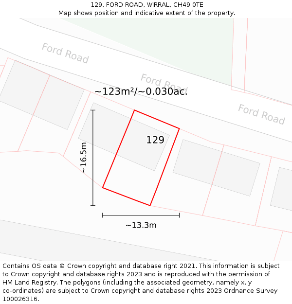 129, FORD ROAD, WIRRAL, CH49 0TE: Plot and title map