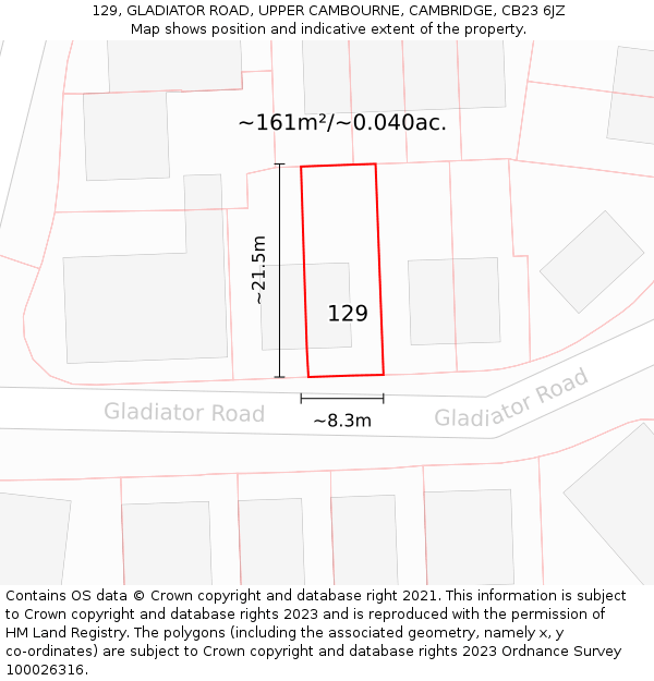 129, GLADIATOR ROAD, UPPER CAMBOURNE, CAMBRIDGE, CB23 6JZ: Plot and title map