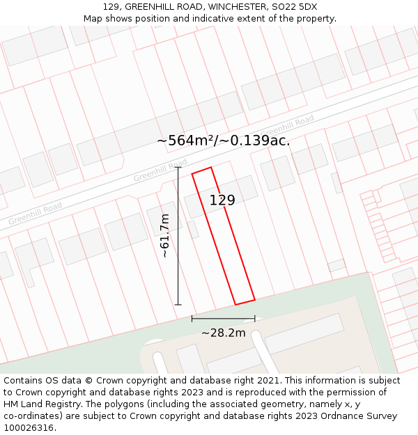 129, GREENHILL ROAD, WINCHESTER, SO22 5DX: Plot and title map