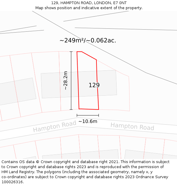 129, HAMPTON ROAD, LONDON, E7 0NT: Plot and title map