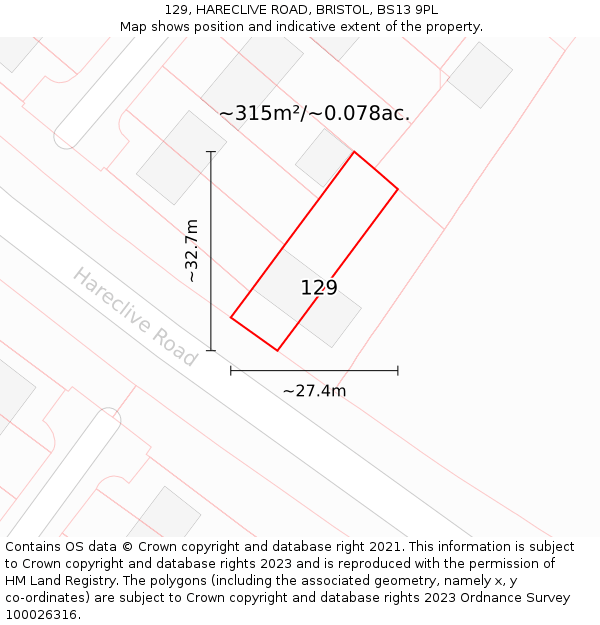 129, HARECLIVE ROAD, BRISTOL, BS13 9PL: Plot and title map